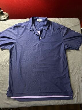Peter Millar Men's Navy Polo with Subtle Dot Texture